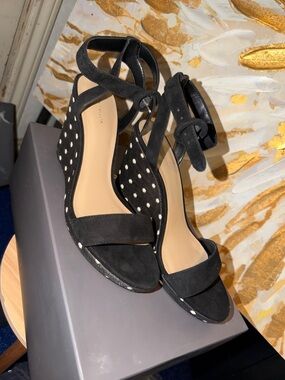 Ann Taylor Black Polka Dot Ankle-Strap Heels